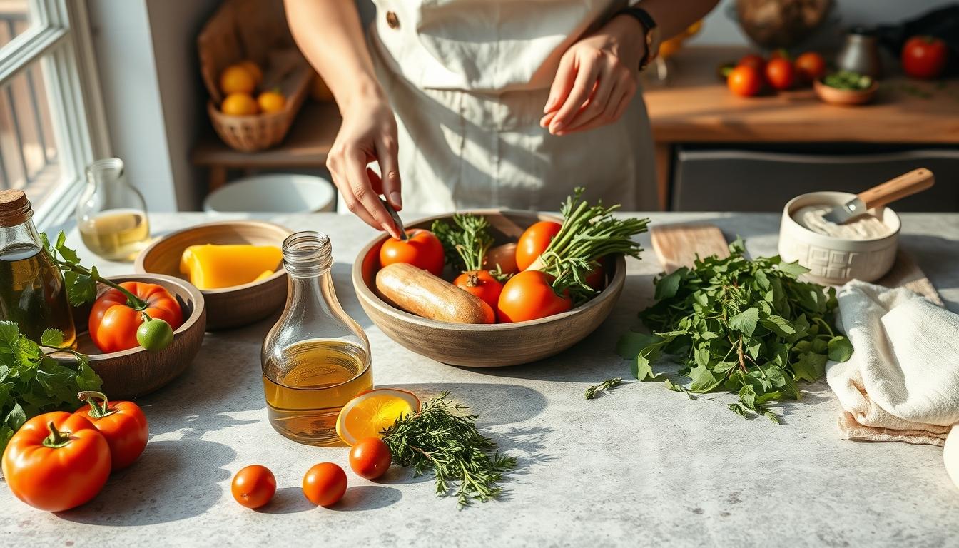 Home cook preparing ingredients in the kitchen