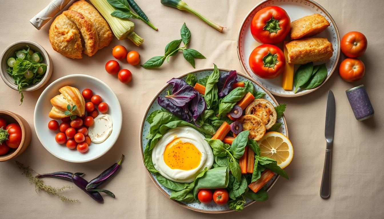 Fresh seasonal ingredients arranged for home cooking